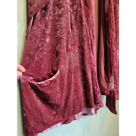 Pink Velvet Lace Mid Length Artsy Open Cardigan Topper Pockets Sz 3X - Picture 4 of 8